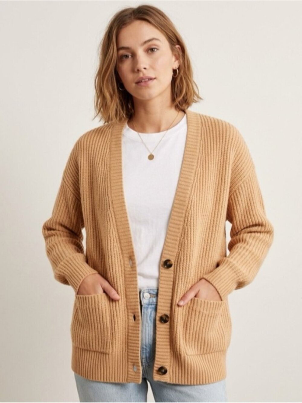 Jonathan Simkhai Ribbed Knit Cardigan Sweater Camel Tan Size XS